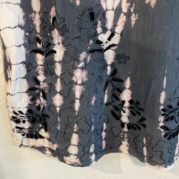 Daisy Island Wonens Swing Dress XL Pink & Grey Tie Dye Floral Embroidered Boho - Picture 5 of 13